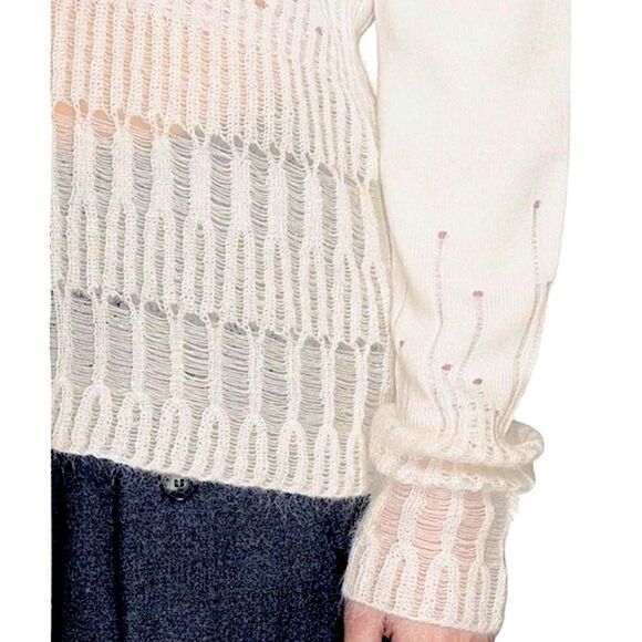 3.1 Phillip Lim Drop Needle Mohair Turtleneck Ivory Distressed Sweater - Picture 3 of 8
